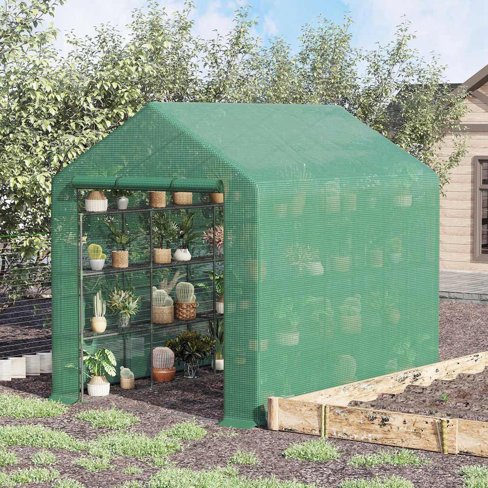 Outsunny Green PE 5.9 x 8ft Polytunnel Shelved Greenhouse Image 2