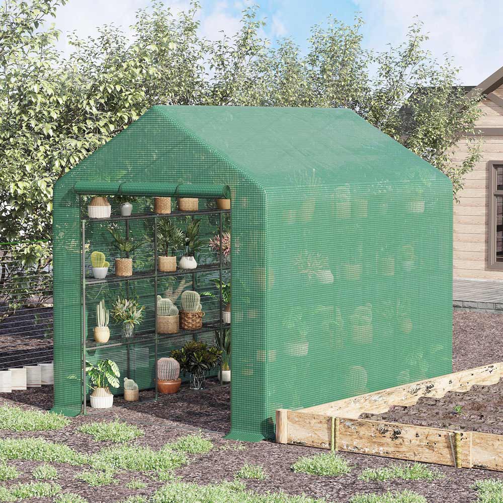 Outsunny Poly Tunnel Shelved Greenhouse Image 2