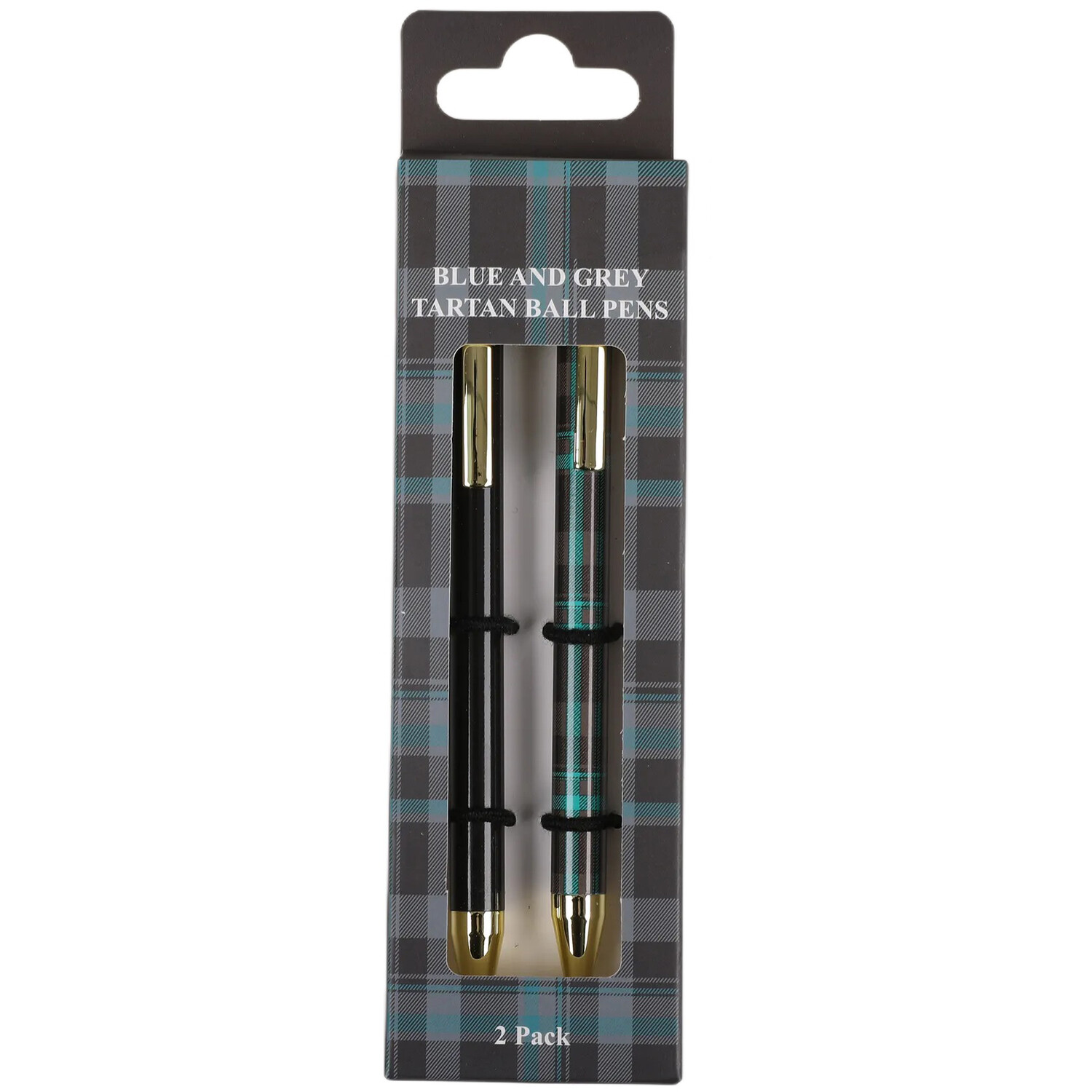 Pack of 2 Blue and Grey Tartan Pens Blue and Grey Image
