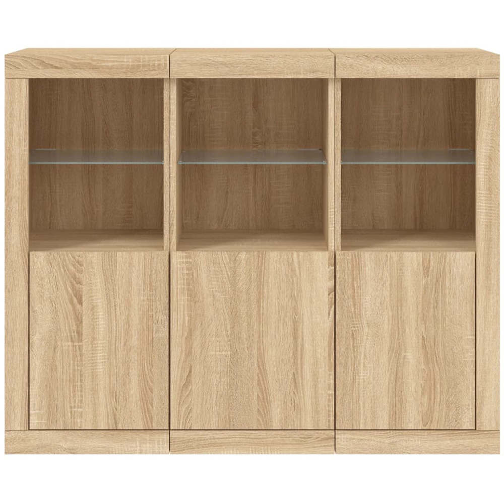 vidaXL 3 Door 6 Open Shelf Sonoma Oak Sideboard with LED Lights Image 6