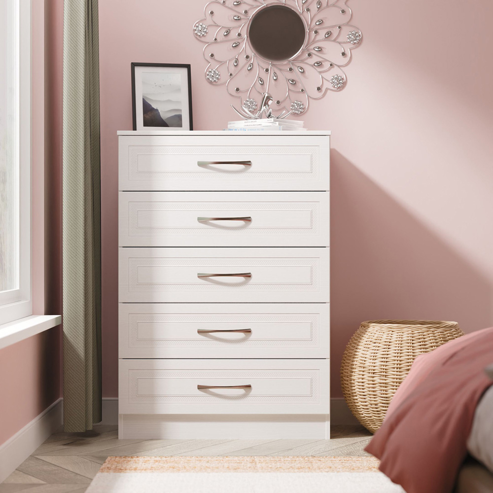 Crowndale Dorset 5 Drawer Signature White Chest of Drawers Ready Assembled Image 7