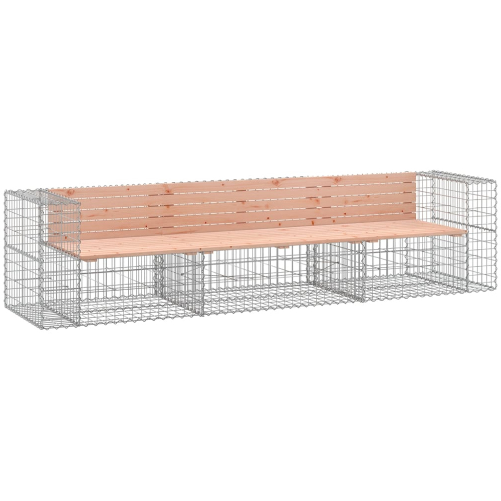 vidaXL 3 Seater Natural Douglas Solid Wood Gabion Garden Bench Image 1