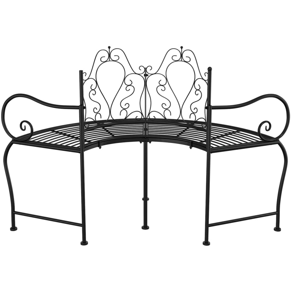 vidaXL Black Steel Semi Circular Tree Bench Image 3