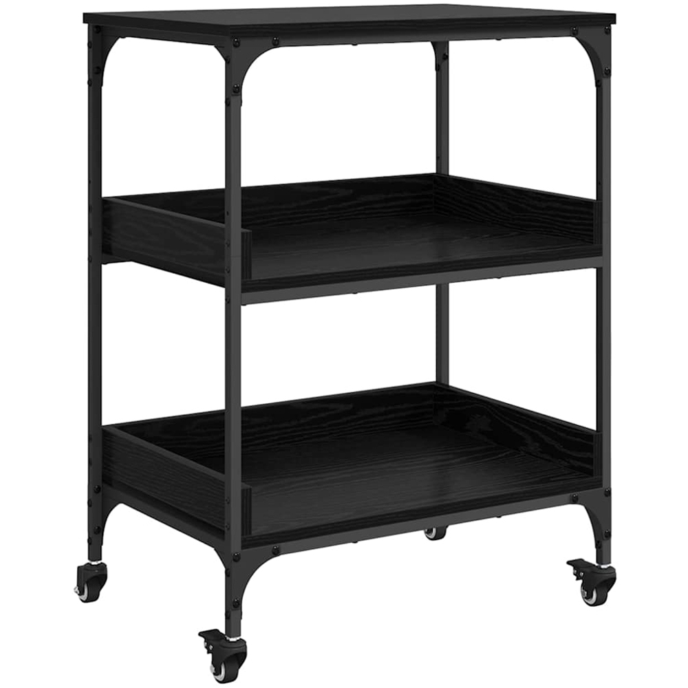 vidaXL 3 Shelf Black Oak Wide Kitchen Trolley Image 2