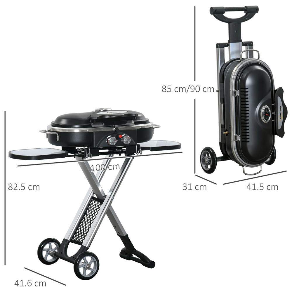 Outsunny Black Foldable Gas BBQ Grill with Extended Tables and Wheels Image 6