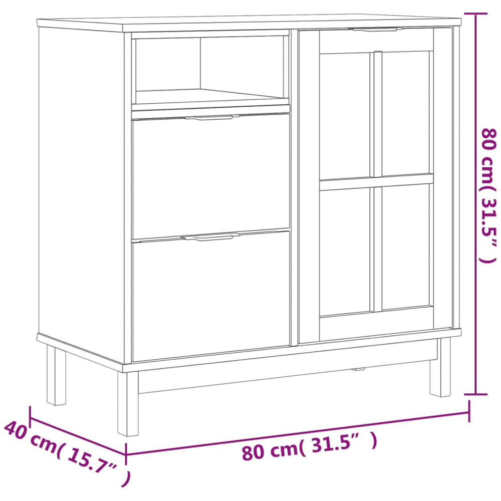 vidaXL Flam Single Glass Door 2 Drawer Single Shelf Solid Pine Wood Sideboard Image 9