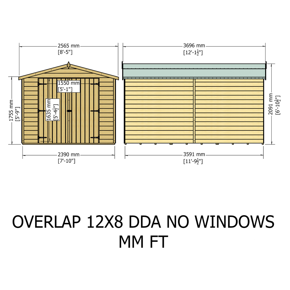 Shire 12 x 8ft Double Door Overlap Apex Wooden Shed Image 5