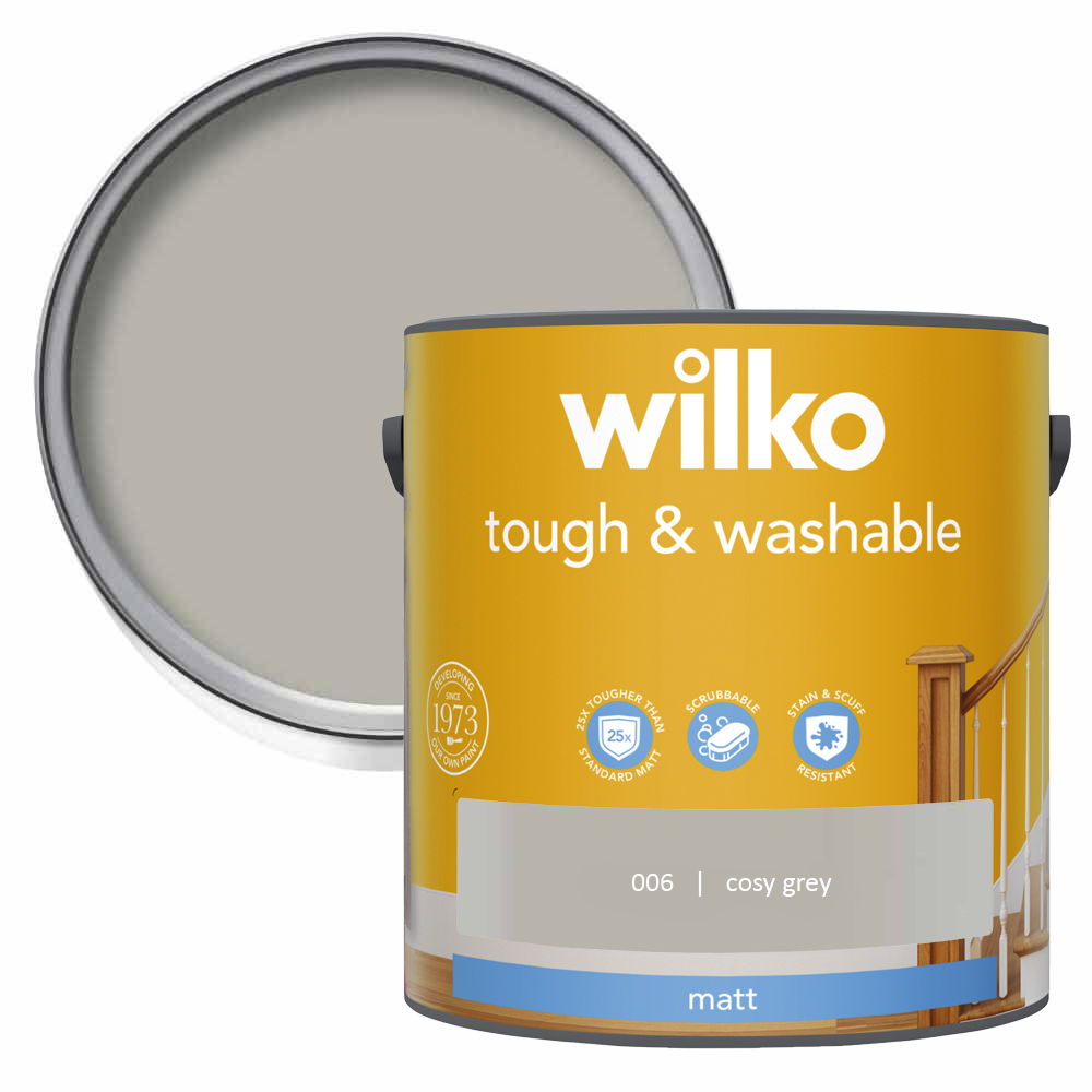 Wilko Tough & Washable Cosy Grey Matt Emulsion Paint 2.5L Image 1