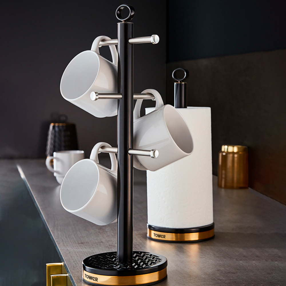 Tower Empire 6 Cup Black Mug Tree and Kitchen Towel Roll Holder Image 7
