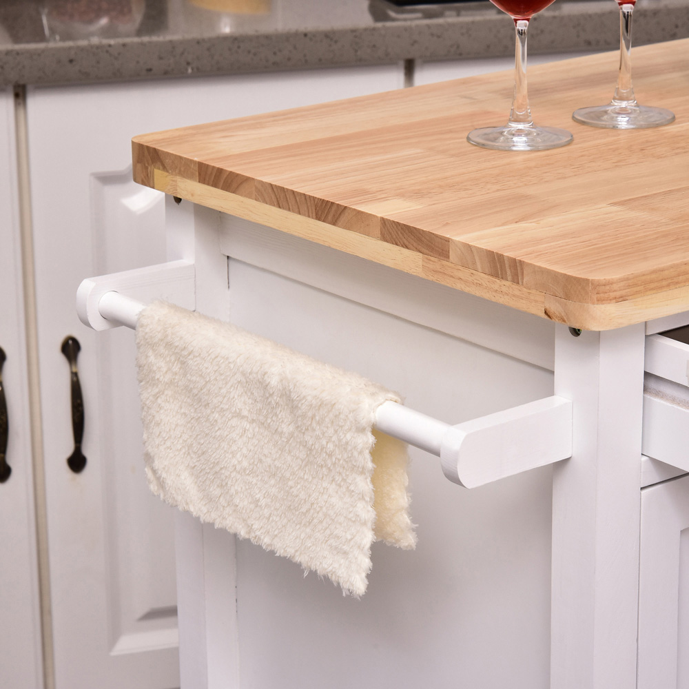 HOMCOM Single Drawer 2 Door White and Oak Kitchen Cart Image 4