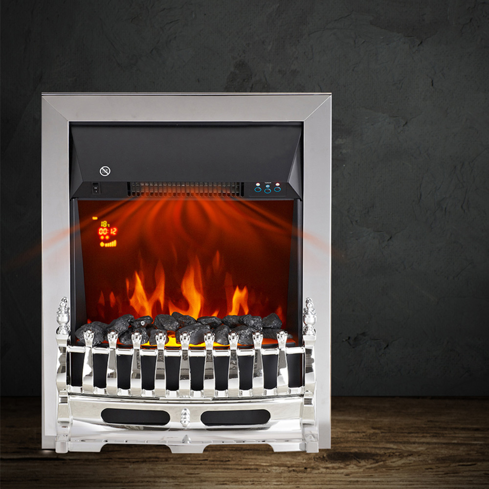HOMCOM Ava Silver LED Flame Electric Fireplace Heater Image 2
