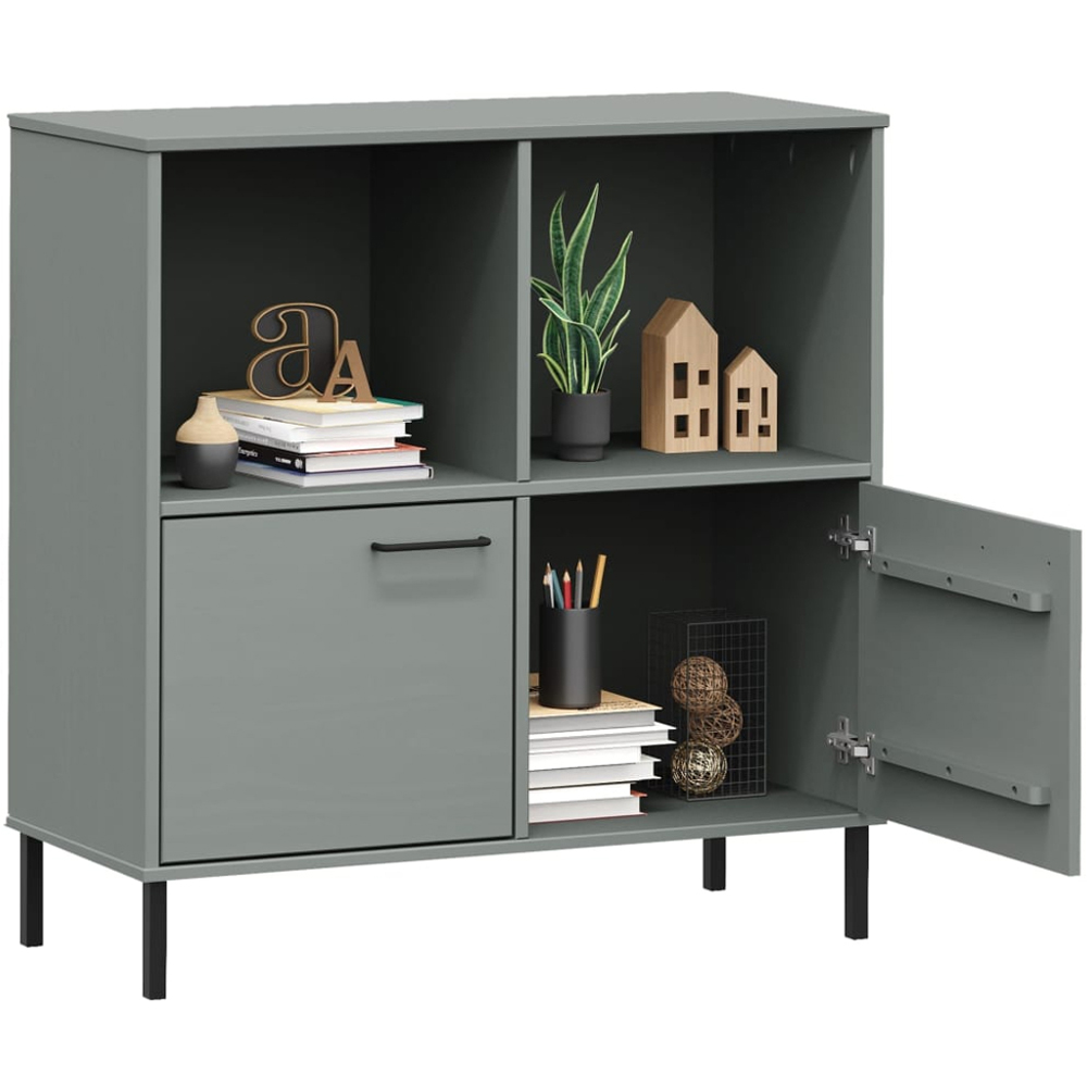 vidaXL Oslo 2 Door 2 Shelf Grey Solid Pine Wood Bookcase Image 3