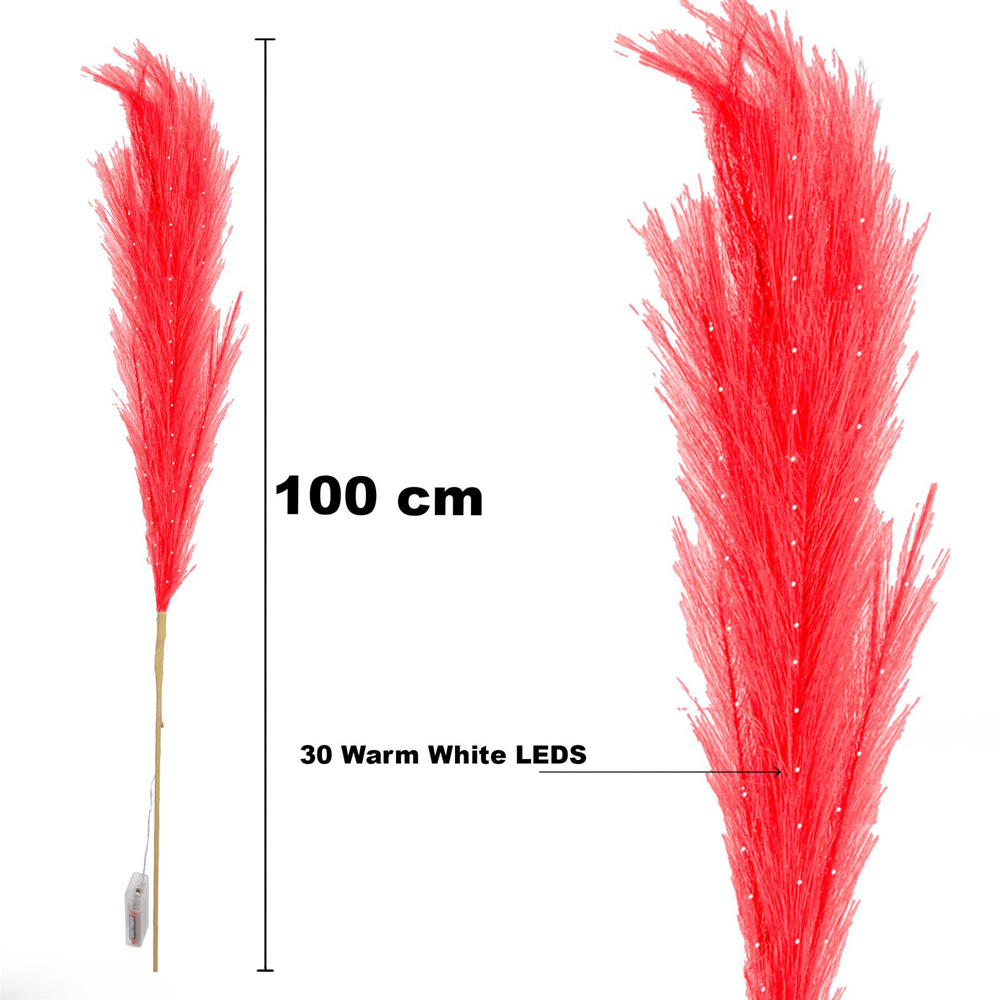 Shatchi Pre Lit Red Pampas Grass 100cm Image 5