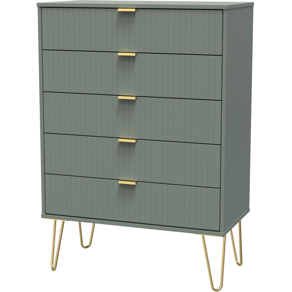 Crowndale 5 Drawer Reed Green Wide Chest of Drawers Ready Assembled Image 2
