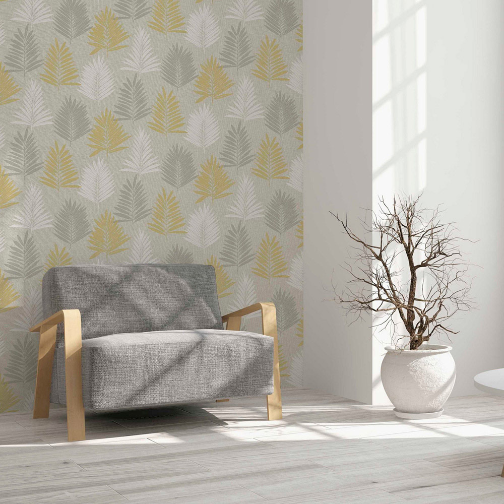 Arthouse Linen Palm Ochre and Grey Wallpaper Image 3