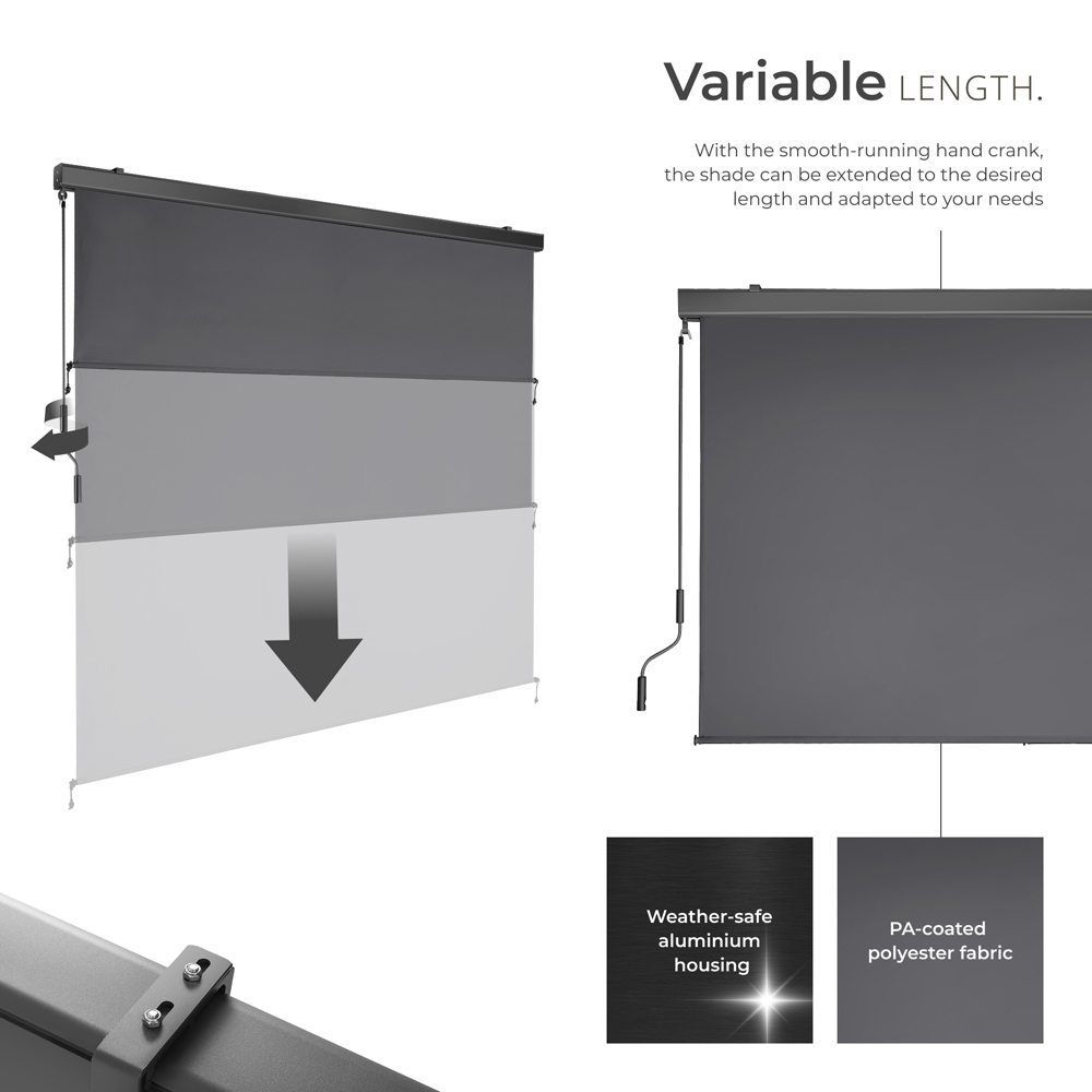 tectake Eloise Black Vertical Awning with 2 Wall Brackets 2 x 2.5m Image 3