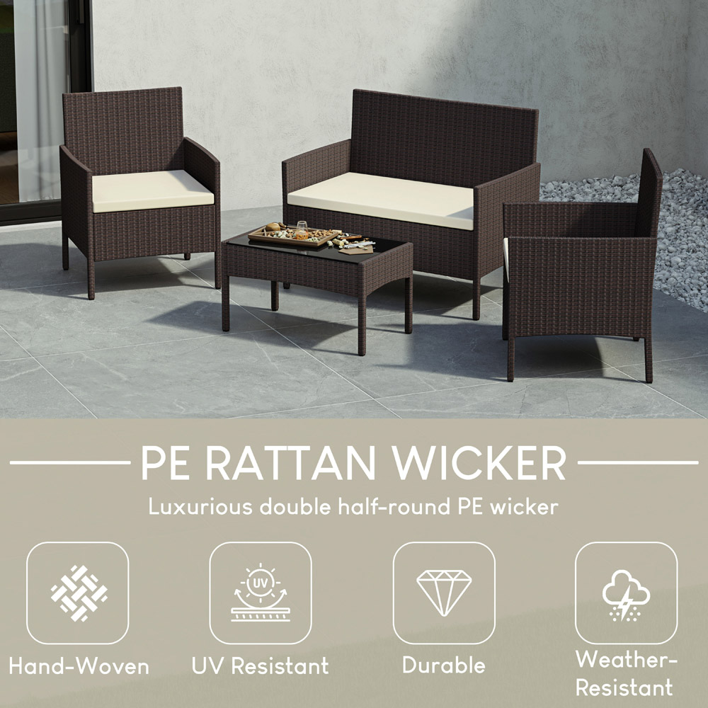 GARDEN VIDA Kendal 4 Seater Brown Rattan Lounge Set Image 5