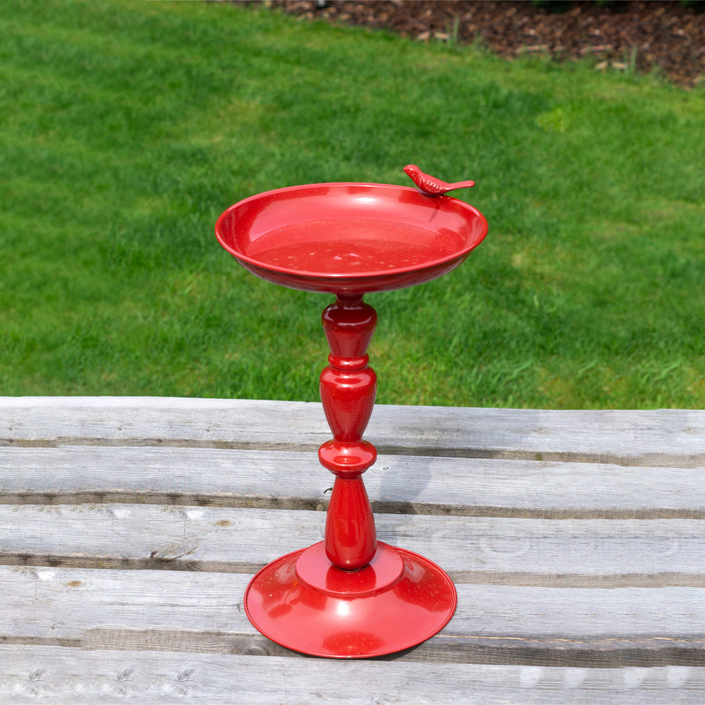 St Helens Red Metal Bird Bath and Feeder Image 4