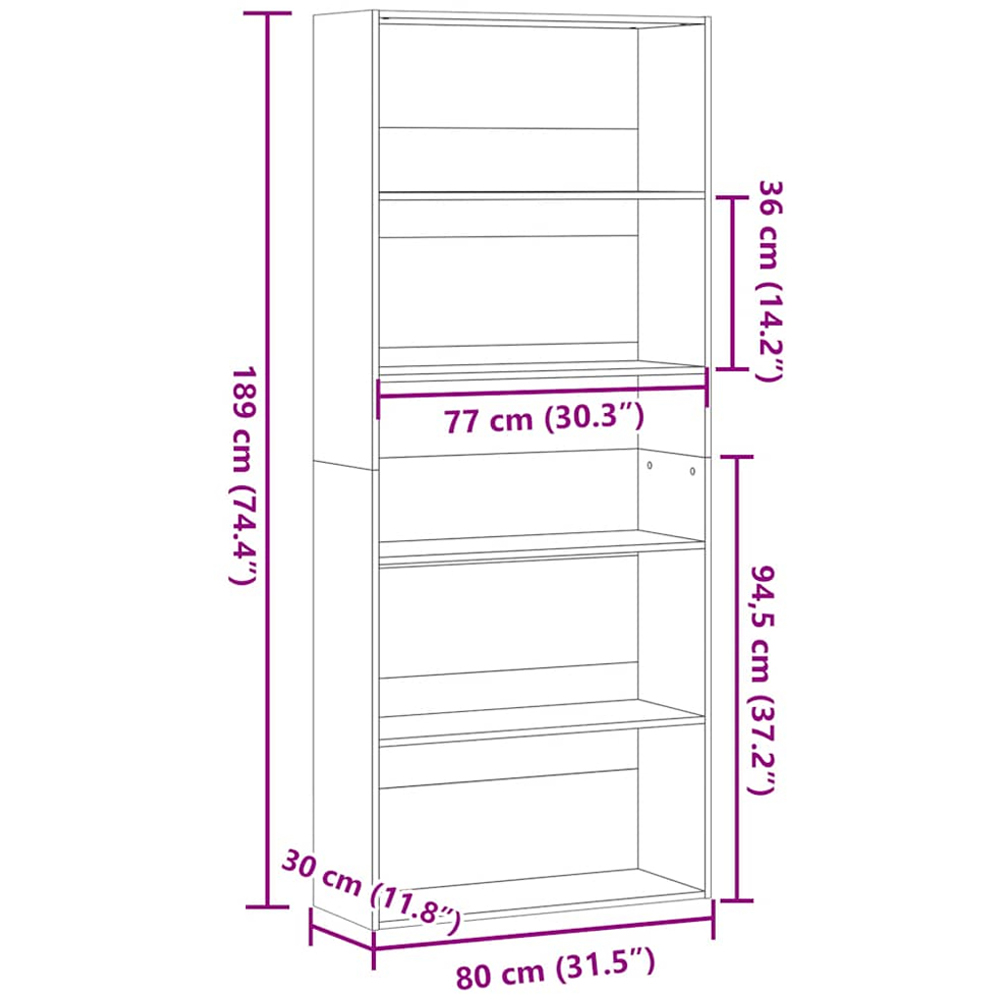 vidaXL 5 Shelf Artisanal Oak Bookcase Image 9