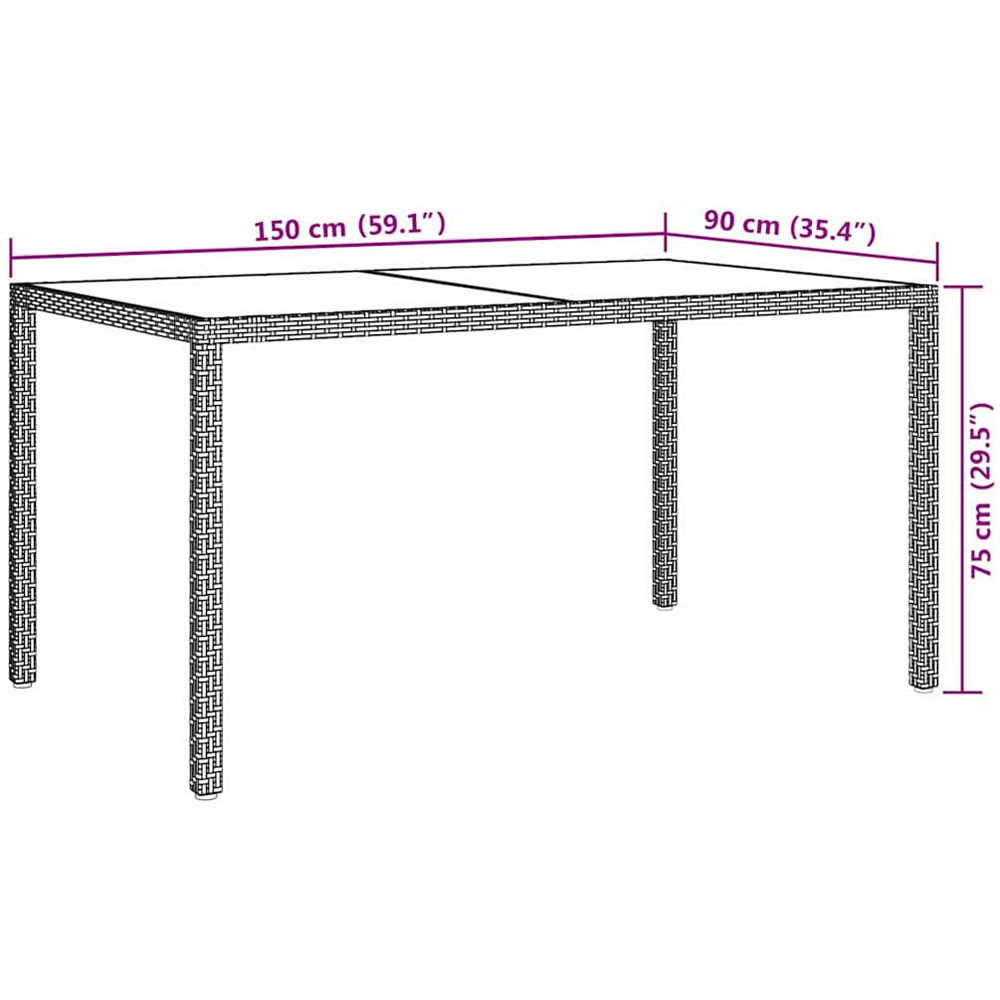 Walplus 6 Seater Grey Poly Rattan Tempered Glass Steel Garden Table Image 7