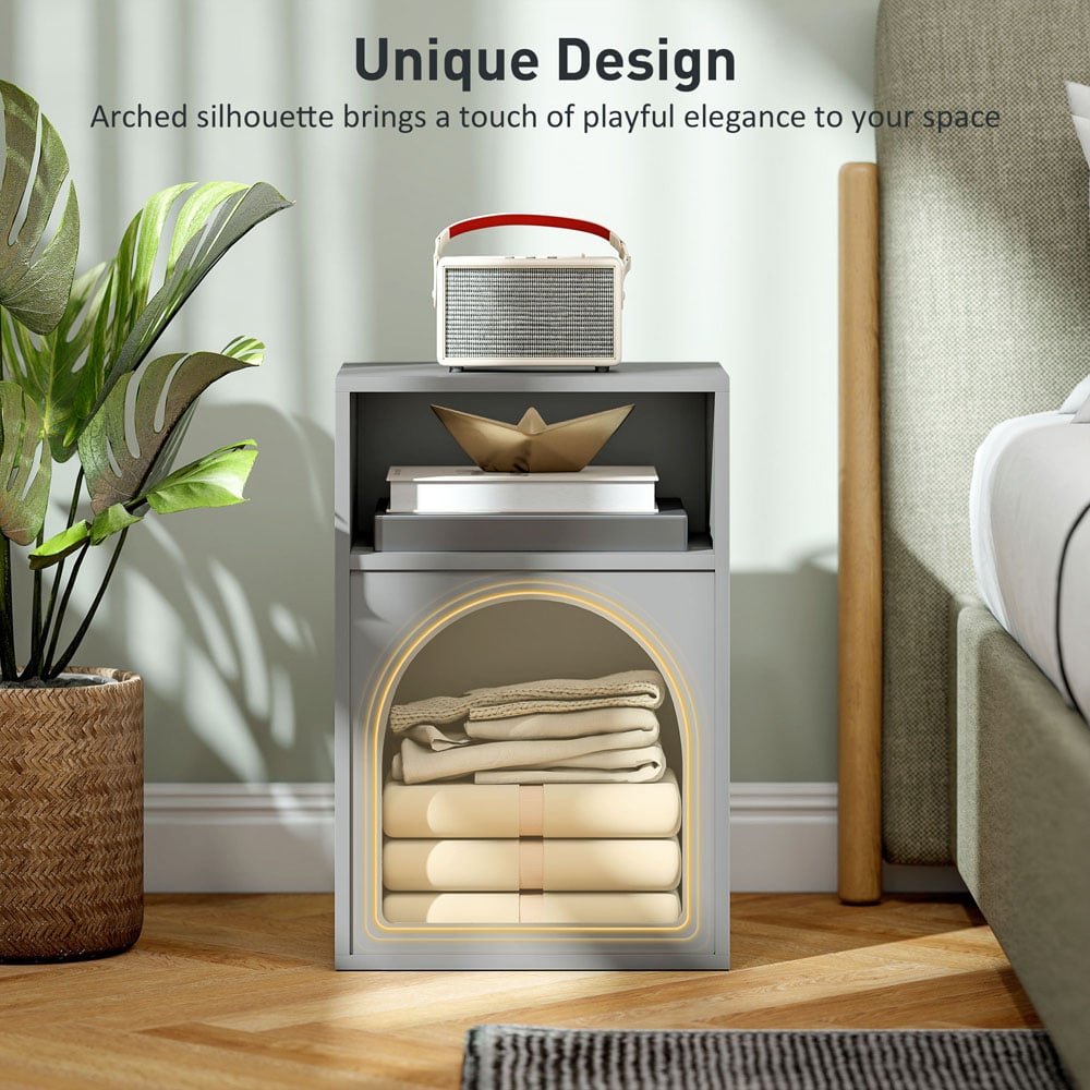 HOMCOM 2 Shelf Grey Bedside Table Image 8