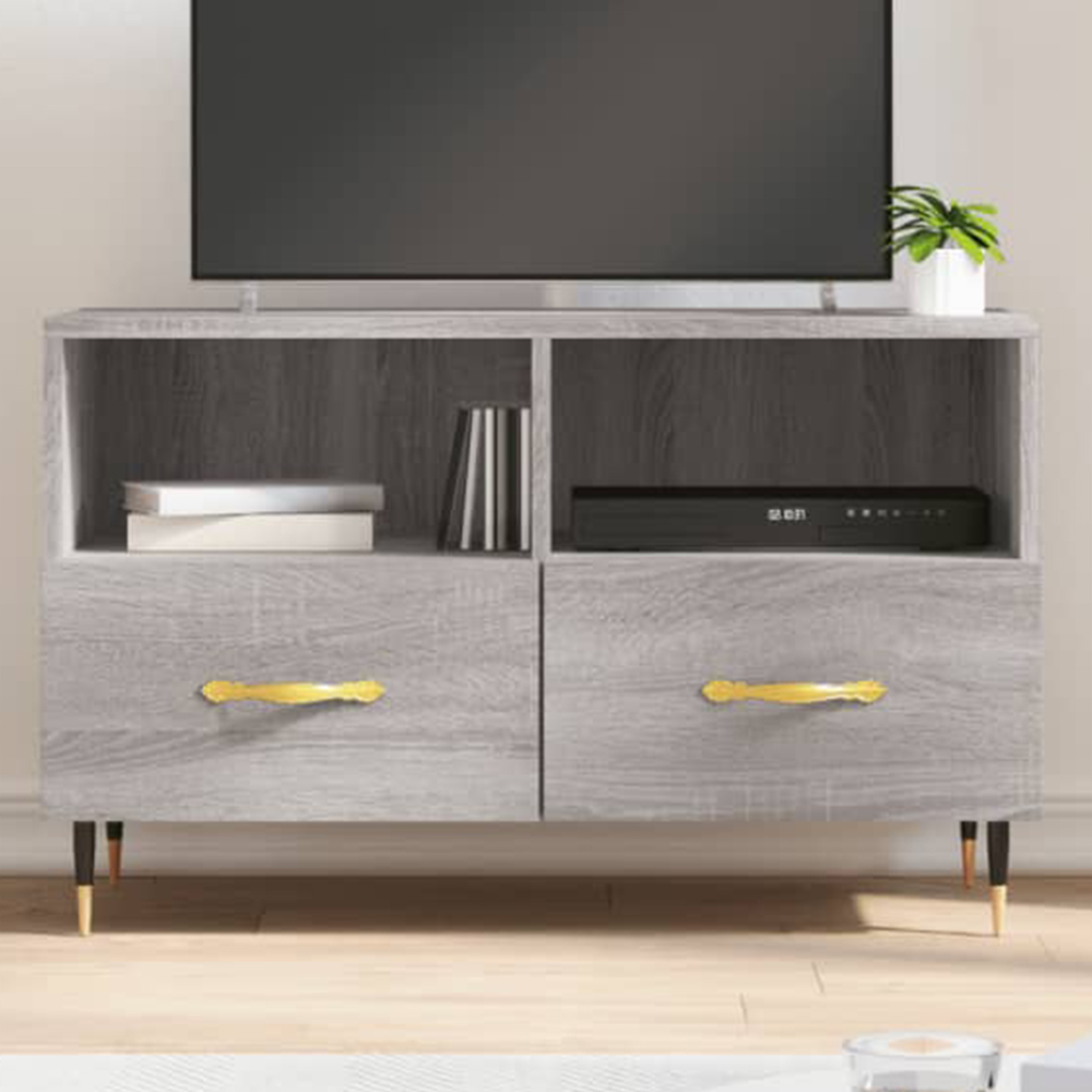 vidaXL 2 Drawer 2 Shelf Grey Sonoma TV Cabinet Image 1