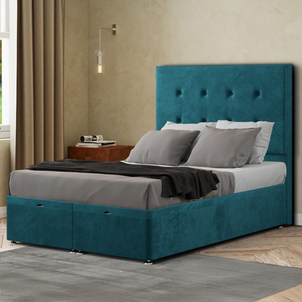 Eleganza Darlington Single Emerald Plush Ottoman Bed with Floor Standing Headboard Image 1