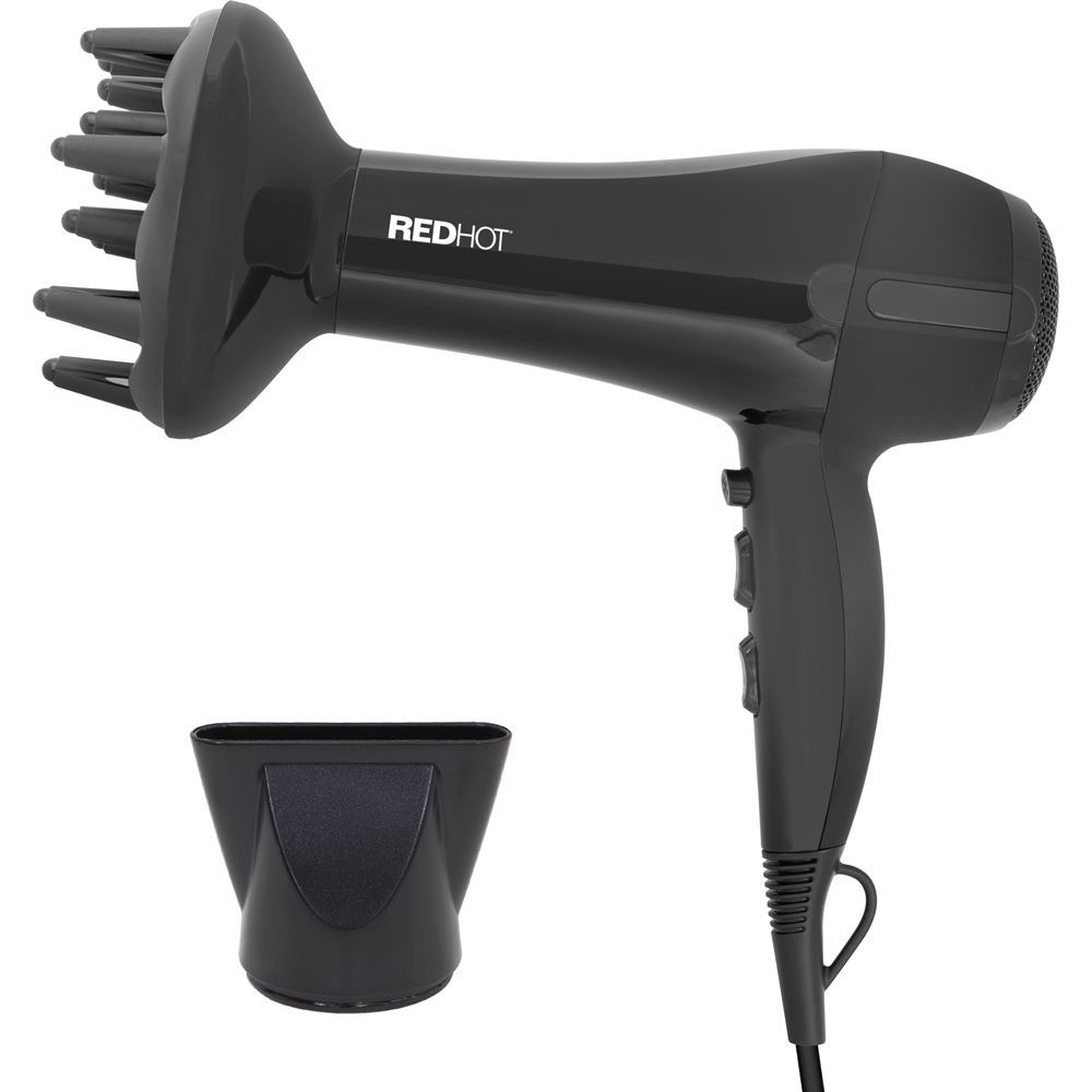 Red Hot Black Professional Hair Dryer with Diffuser Image 3