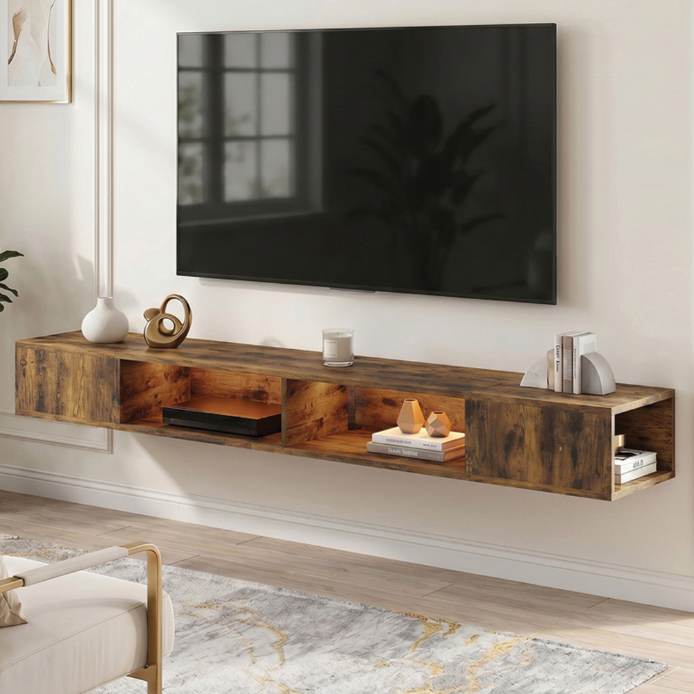 HOMCOM 4 Shelf Rustic Brown TV Stand with RGB LED Light Image 1