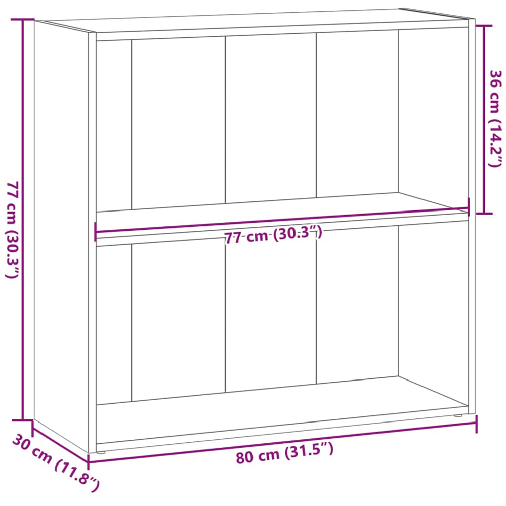 vidaXL 2 Shelf Smoked Oak Bookcase Image 9