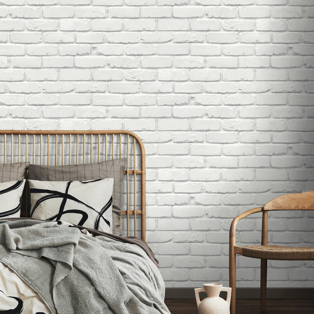 Fine Decor Painted Brick White Wallpaper Image 4