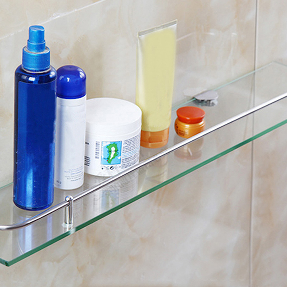 Living And Home WH0714 Silver Tempered Glass & Aluminium Wall Mounted Bathroom Shelf 50cm Image 6
