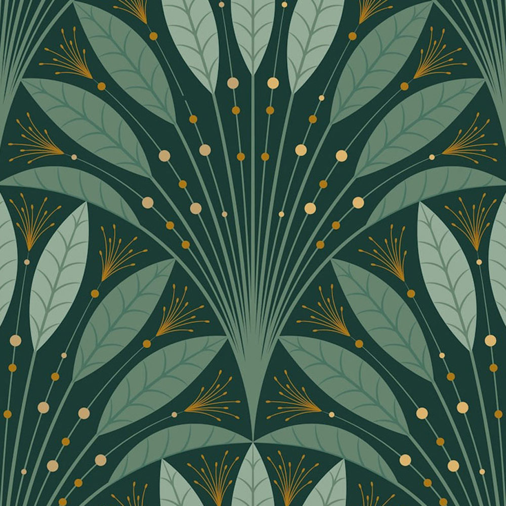 Bobbi Beck Eco Luxury Art Deco Leaf Fan Green Wallpaper Image 1