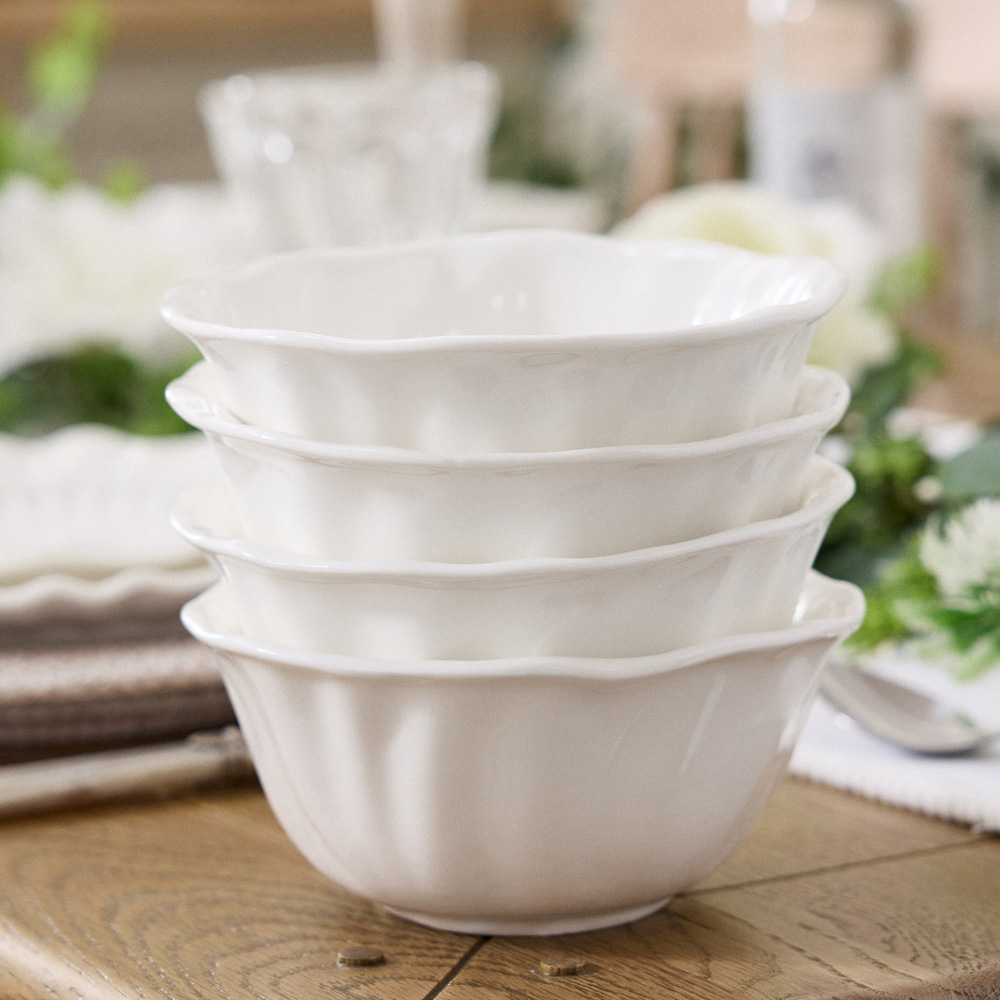 Dibor Rippled Effect White 4 Piece Dinner Bowl Set Image 2