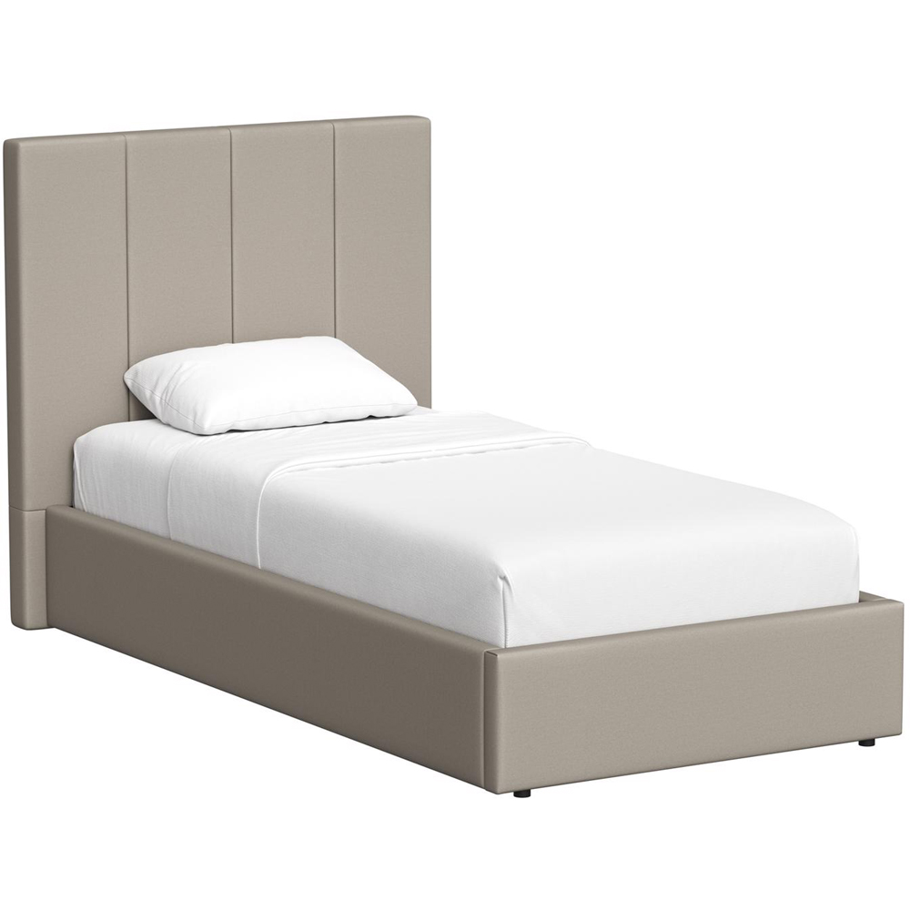 FWStyle Hoscar Single Beige Upholstered Lift-Up Ottoman Bed Frame with Ribbed Headboard Image 3