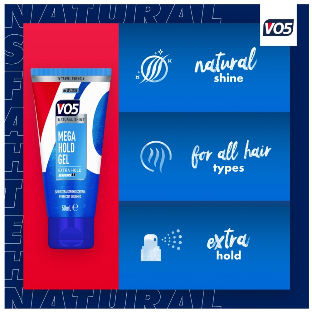 VO5 Natural Shine 72H Slick Styles Long-Lasting Weatherproof Mega Hold Hair Gel 50ml 6 Pack Image 7