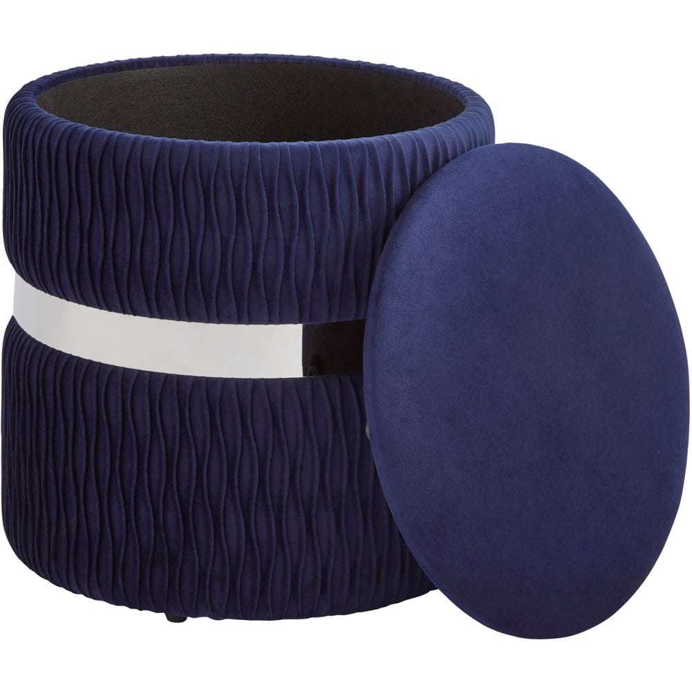 GFW Eden Midnight Blue Soft Velvet Storage Stool Image 3