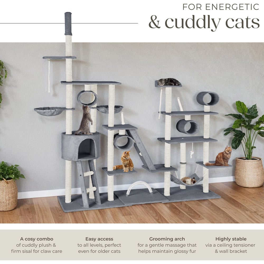 tectake Snooky Grey Cat Tree with Scratching Post 261cm Image 3