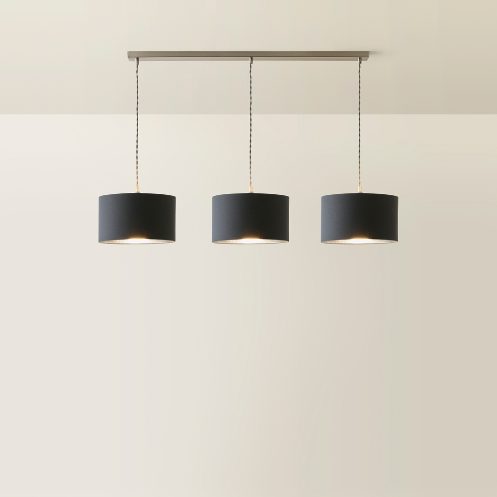 ValueLights Reni Charcoal Chrome Drum Shade 3 Drop Bar Chrome Diner LED Ceiling Pendant Light Image 5