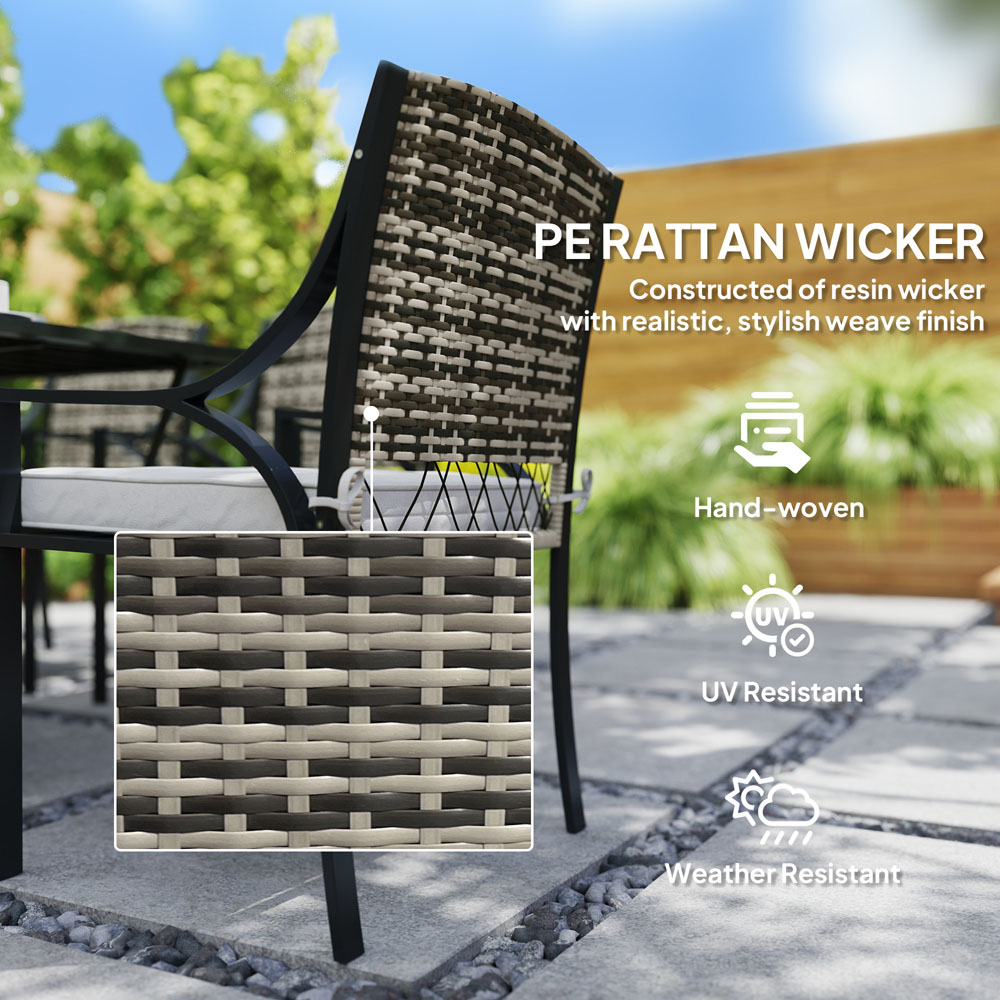 Outsunny 6 Seater Grey Rattan Garden Dining Set with Cushions Image 5