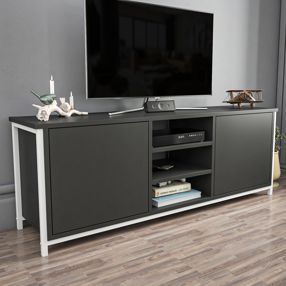 Decorotika Otis 2 Door 3 Shelf White and Anthracite TV Stand for 63 inch TV Image 1