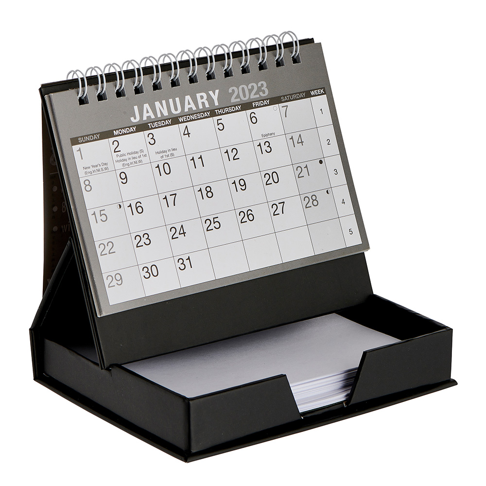 Wilko Month To View Black Desk Calendar and Note Paper Wilko
