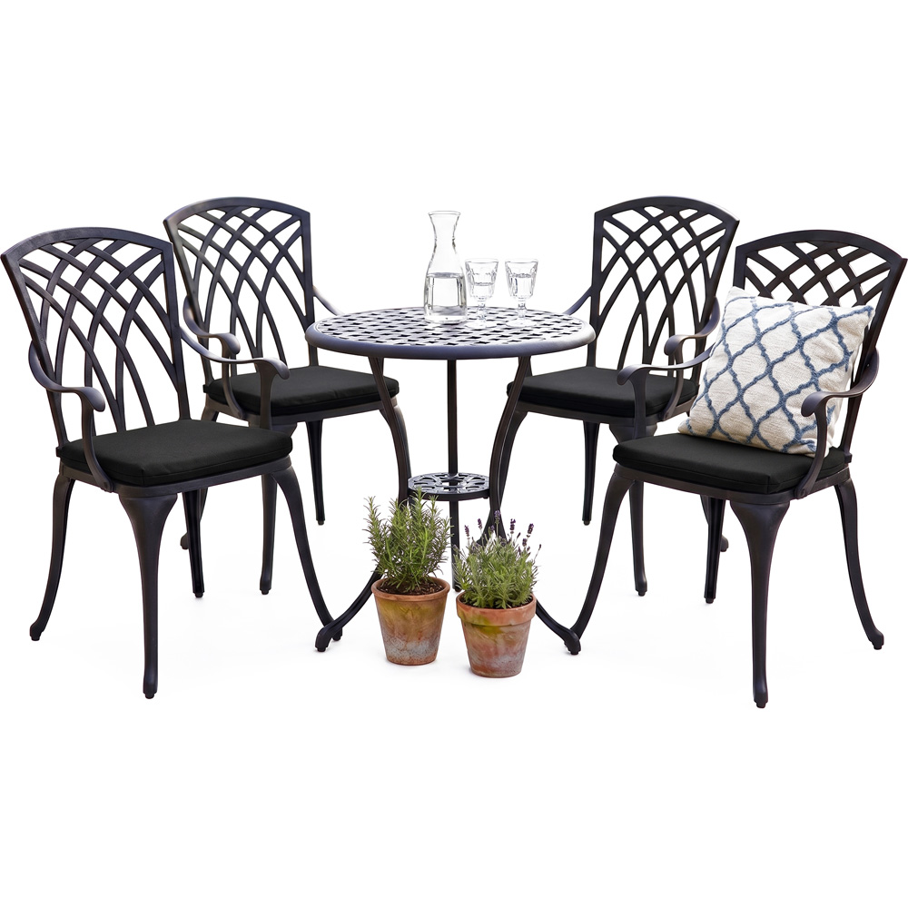 Centurion Oshowa 4 Seater Black Cast Aluminium Garden Bistro Set with Cushions Image 2