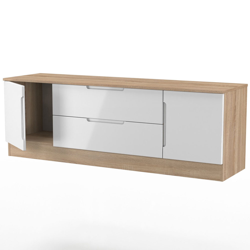 Crowndale Milan 2 Door 2 Drawer White Gloss and Bardolino Oak Wide TV Unit Ready Assembled Image 6