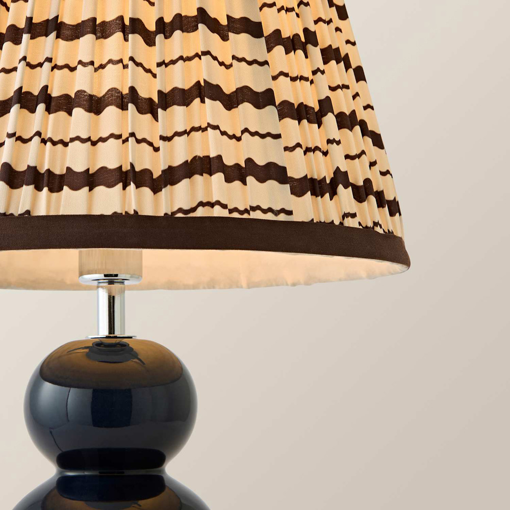 ValueLights Edie Striped Pleat Shade Navy Blue Ceramic Table Lamp with Bulb Image 4