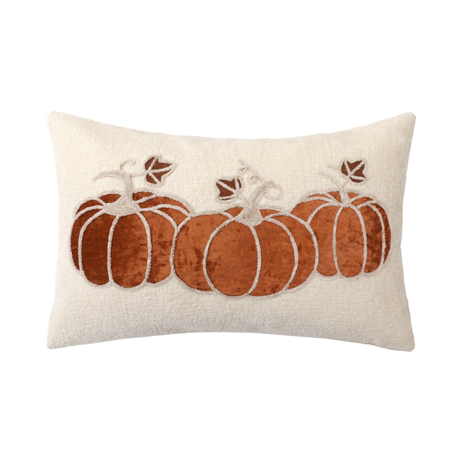 Set of 3 Pumpkins Cushions Cream and Orange Image 1