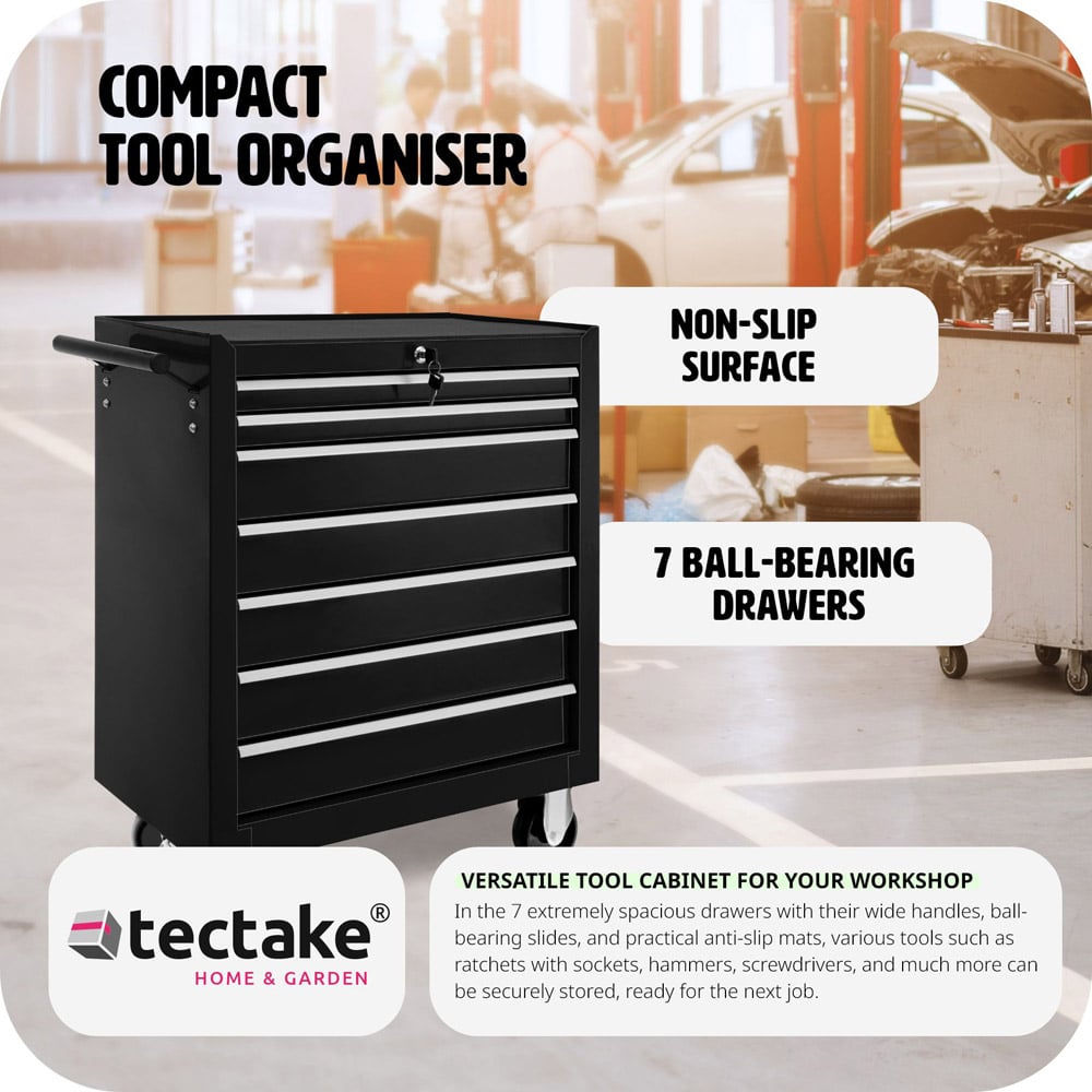 tectake 7 Drawer Black Tool Chest Image 5