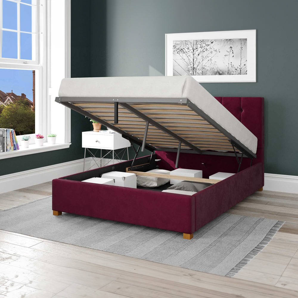 Aspire Hepburn King Size Berry Plush Velvet Ottoman Bed Image 2