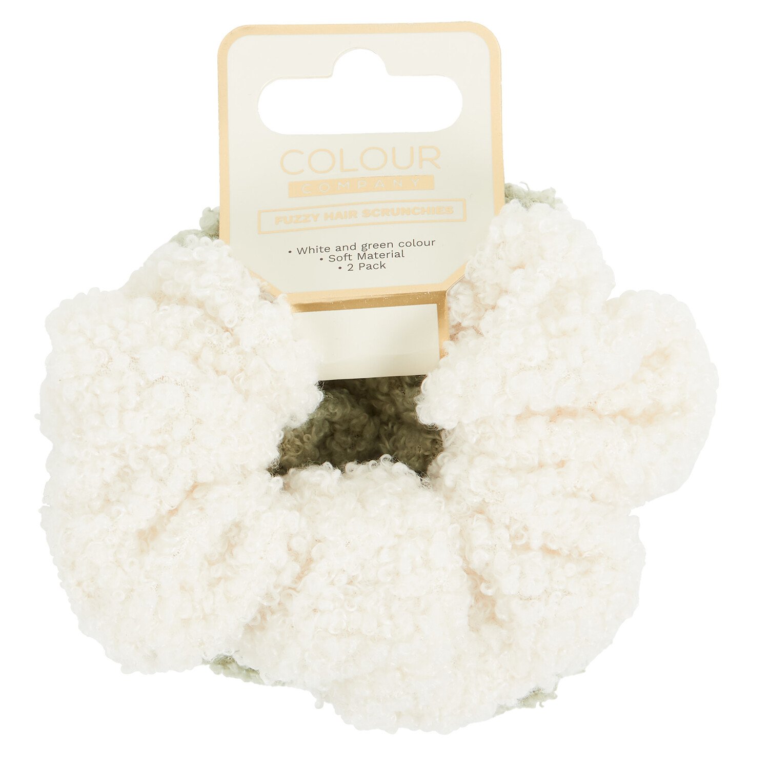 Pack of 2 Fuzzy White and Green Hair Scrunchies White and Green Image 1