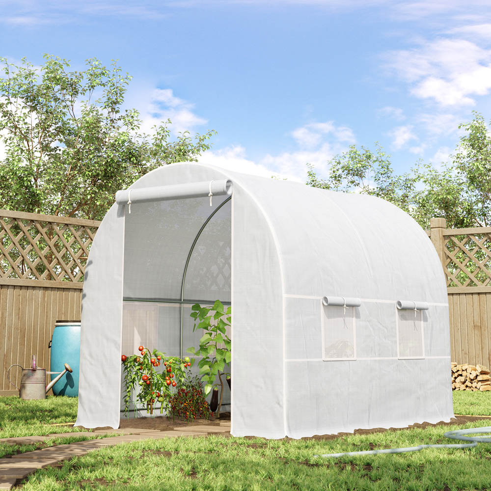 Outsunny White Steel Frame 6.5 x 8.2ft Walk In Polytunnel Greenhouse Image 2